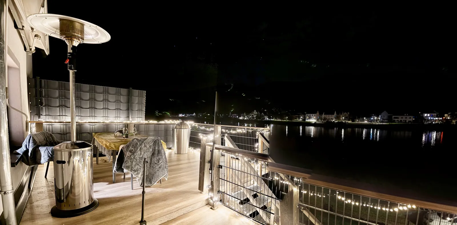 Evening on the balcony with fairy lights
